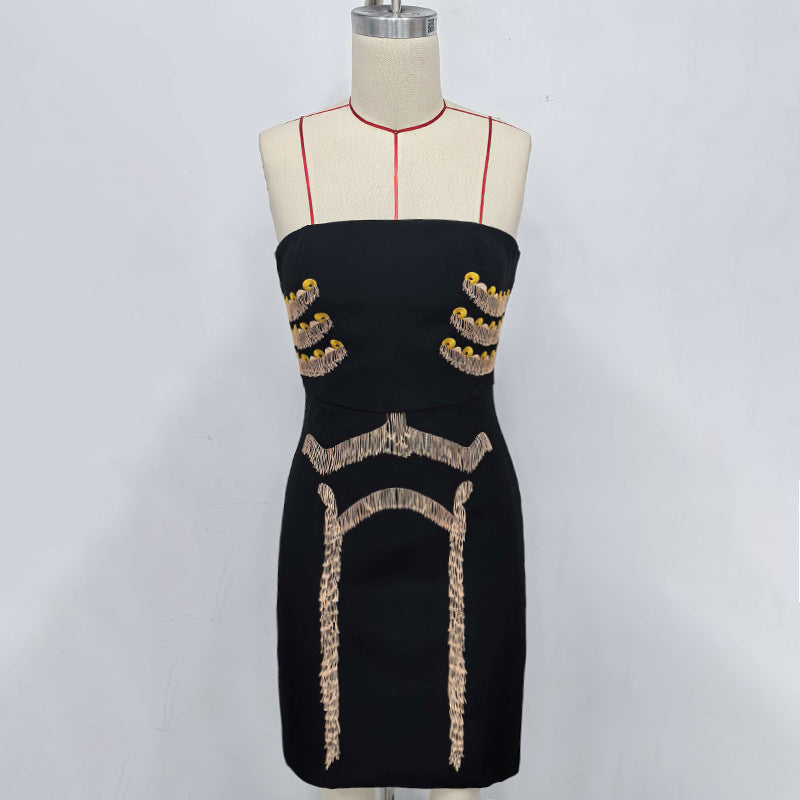 yuri Skeleton tassel embellished Bustier mini Dress in black Avalabel