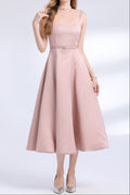 Amelia Square Neck Satin Slip Midi Dress - Pink Avalabel
