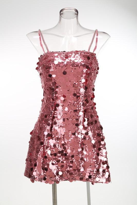 virginia Strappy Sequin Embellished Mini Dress in pink Avalabel