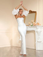 nancy Rhinestone beading strapless maxi dress in white Avalabel