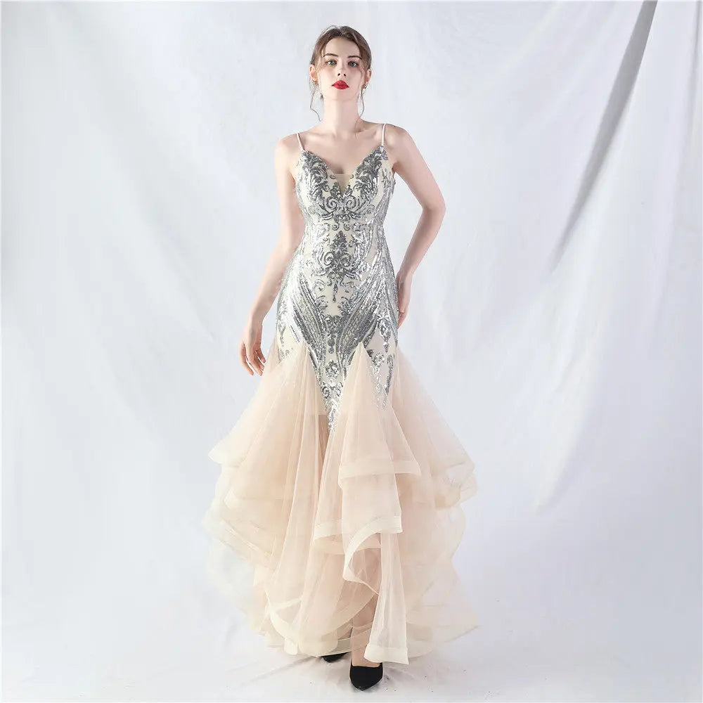 sequin slip tulle maxi dress Avalabel
