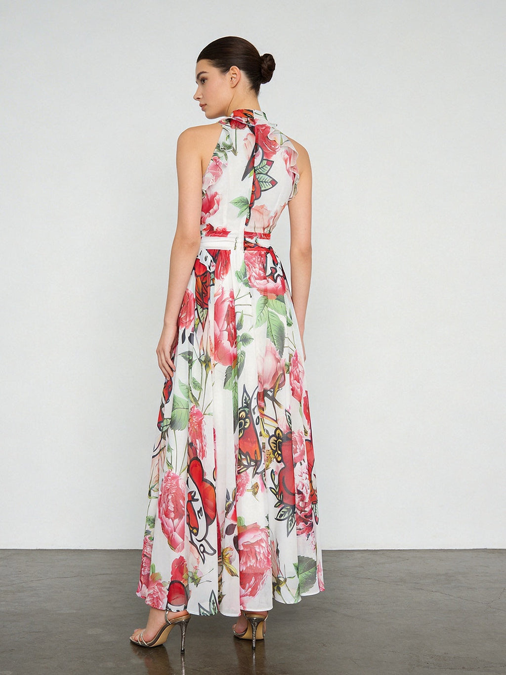 Floral Printed Sleeveless Flowing Large Swing Dress Avalabel