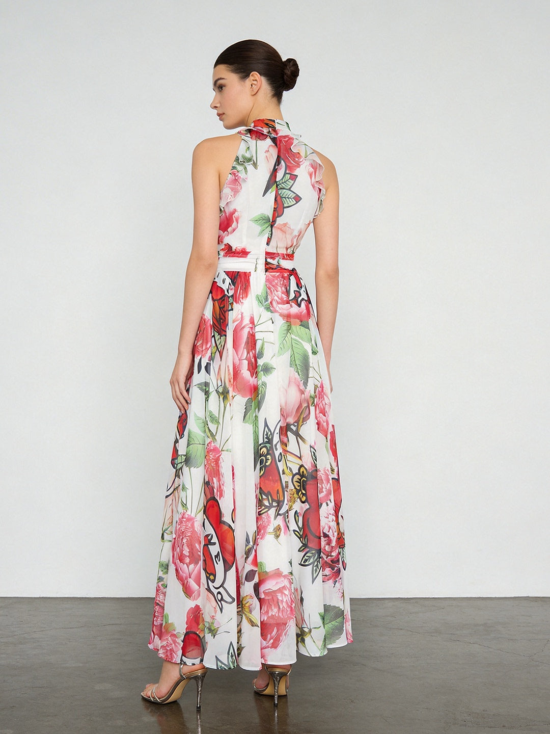 Floral Printed Sleeveless Flowing Large Swing Dress Avalabel