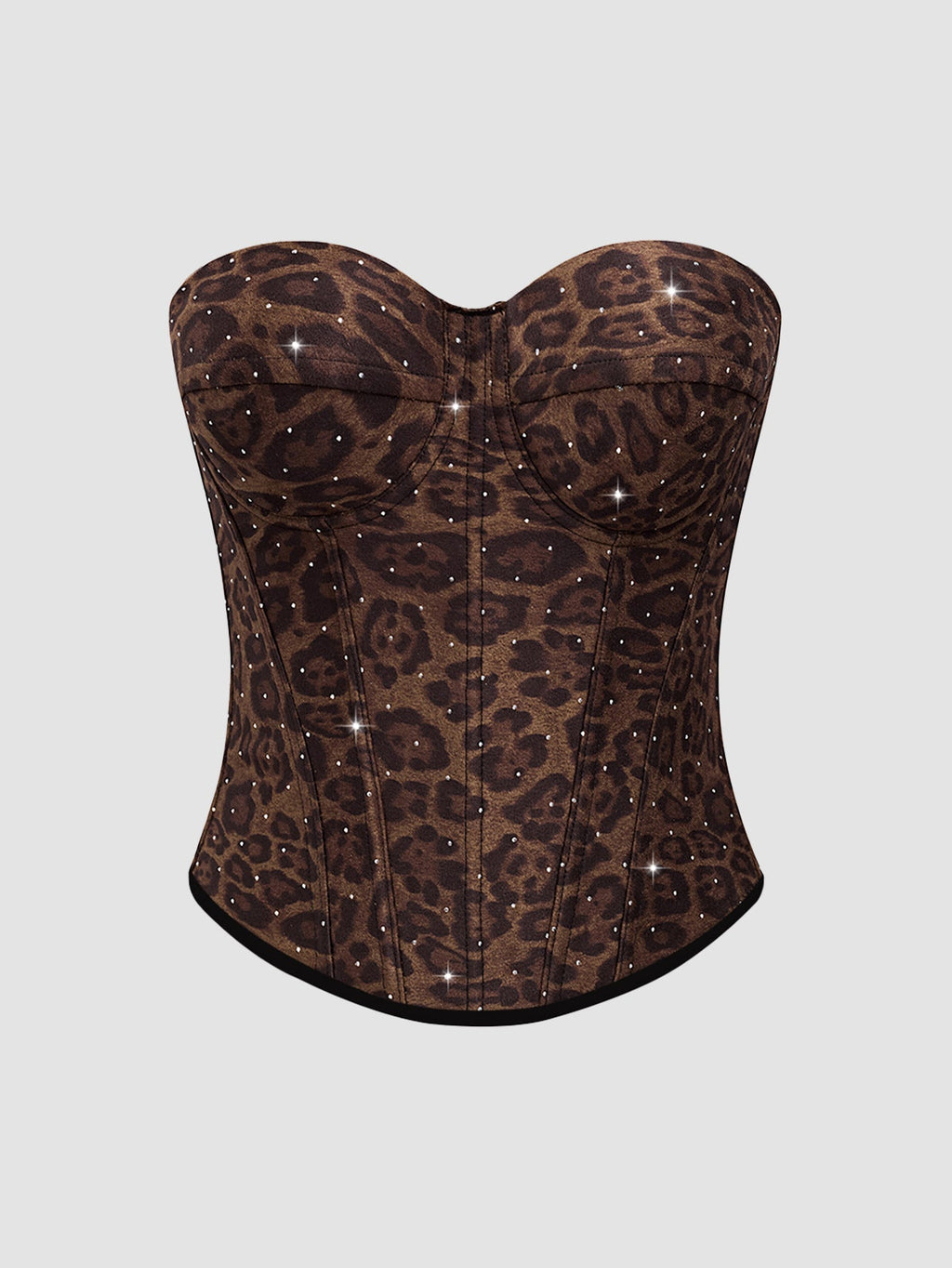 Calista Brown European and American Style Leopard Print Velvet Strapless Camisole Avalabel