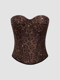 Calista Brown European and American Style Leopard Print Velvet Strapless Camisole Avalabel