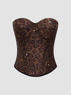 Calista Brown European and American Style Leopard Print Velvet Strapless Camisole Avalabel