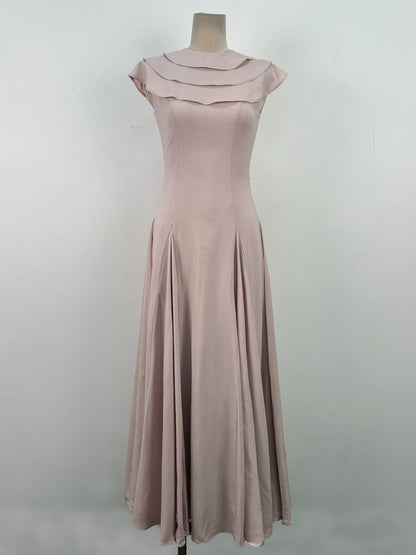 A-line Jewel Neck Viscose Ankle Maxi Dress in Beige Avalabel