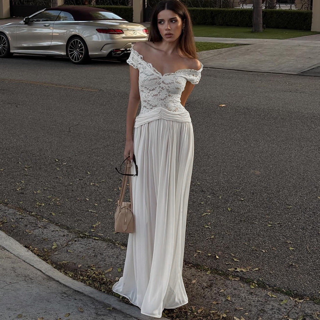 New Winter Style Sheer V-Neck Lace-Trimmed Maxi Dress Avalabel