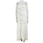 White Nail Bead Layered Lotus Leaf Slit Maxi Dress Avalabel