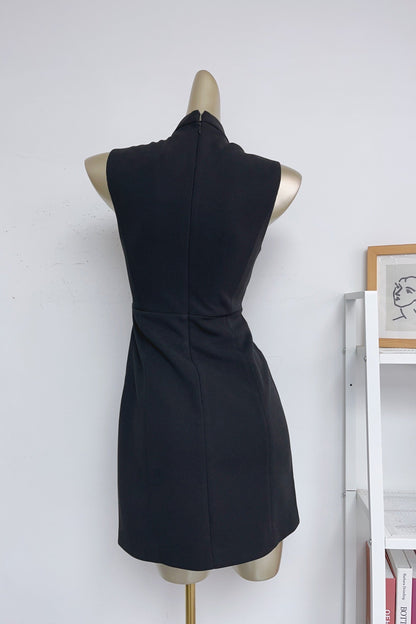 Stand Collar Cutout Mini Dress in Black