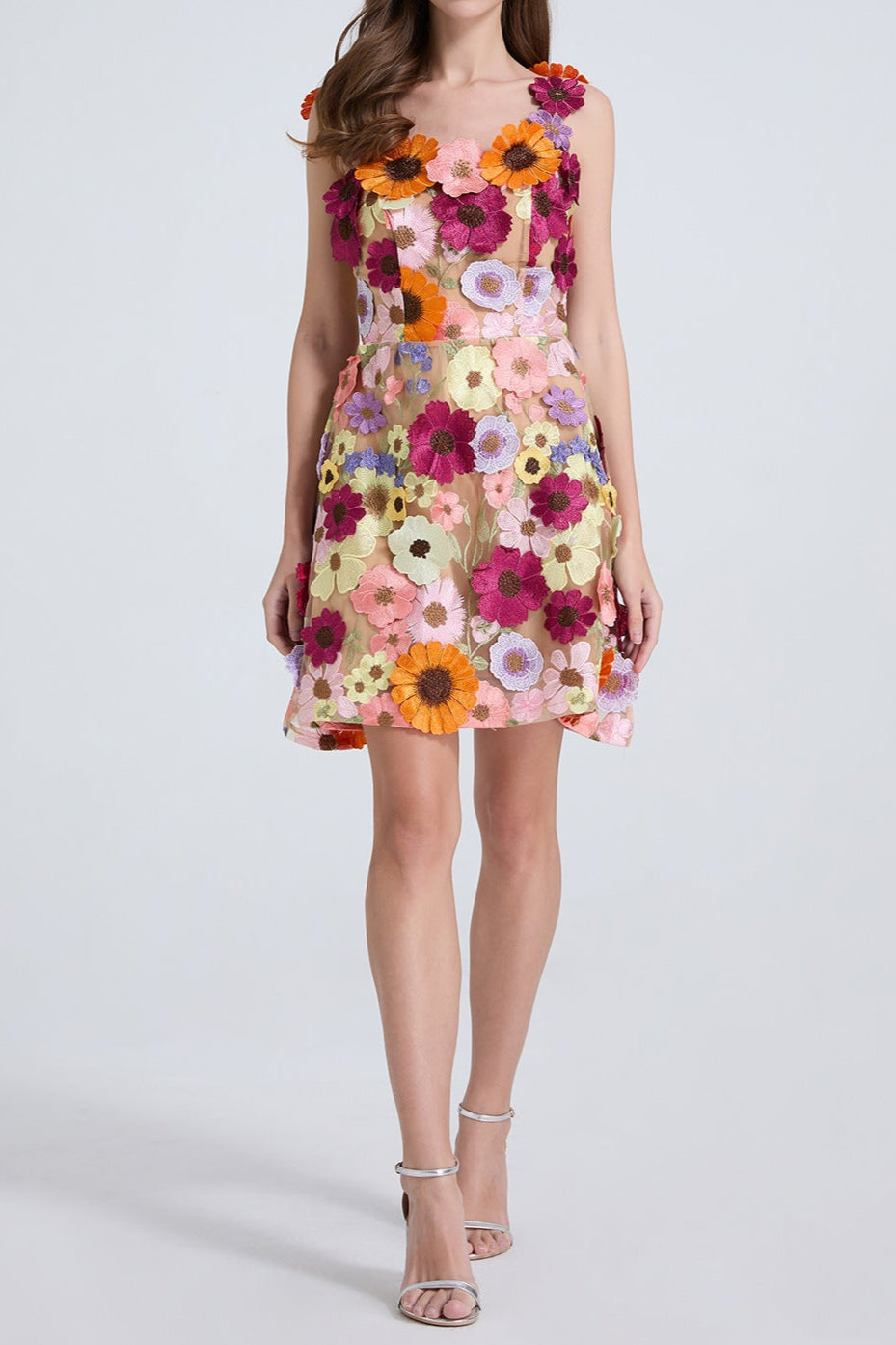 Georgia 3d Floral Lace Mini Dress in Apricot Avalabel