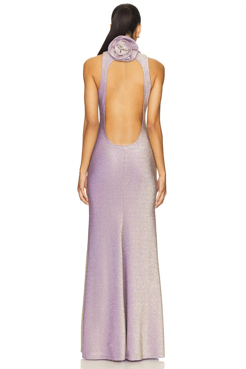 delia Sleeveless back flower embellished halter maxi dress in pale purple Avalabel
