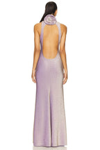 delia Sleeveless back flower embellished halter maxi dress in pale purple Avalabel