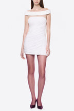 Lola White Off-Shoulder Asymmetrical-Draped Mini Dress Avalabel