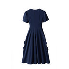 katherine 3d flower appliqué midi dress in navy blue Avalabel