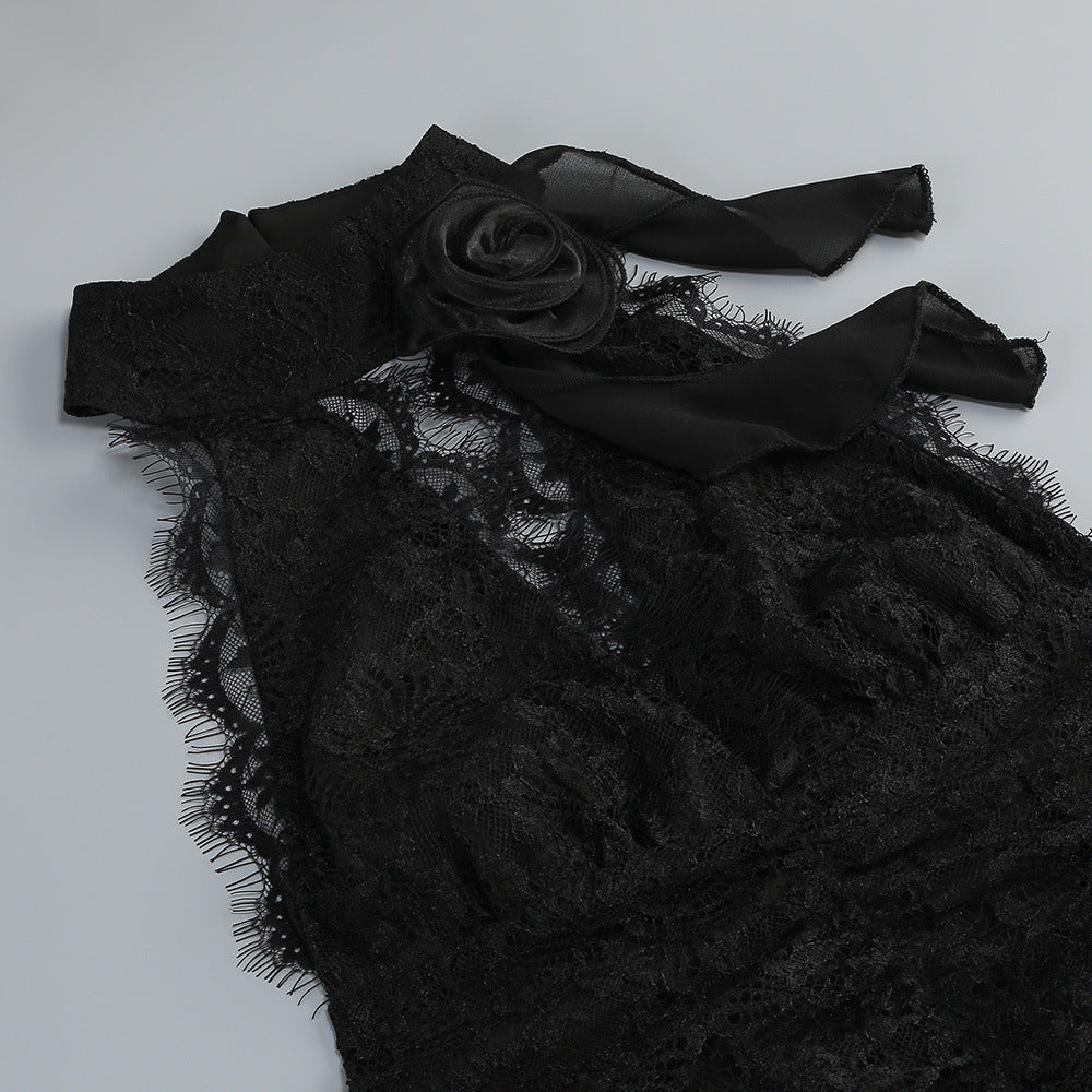 Hulda Cotton Lace Hollow Maxi Dress in Black Avalabel