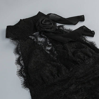 Hulda Cotton Lace Hollow Maxi Dress in Black