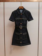 miriam Denim Crystal Trim Mini Dress in black Avalabel