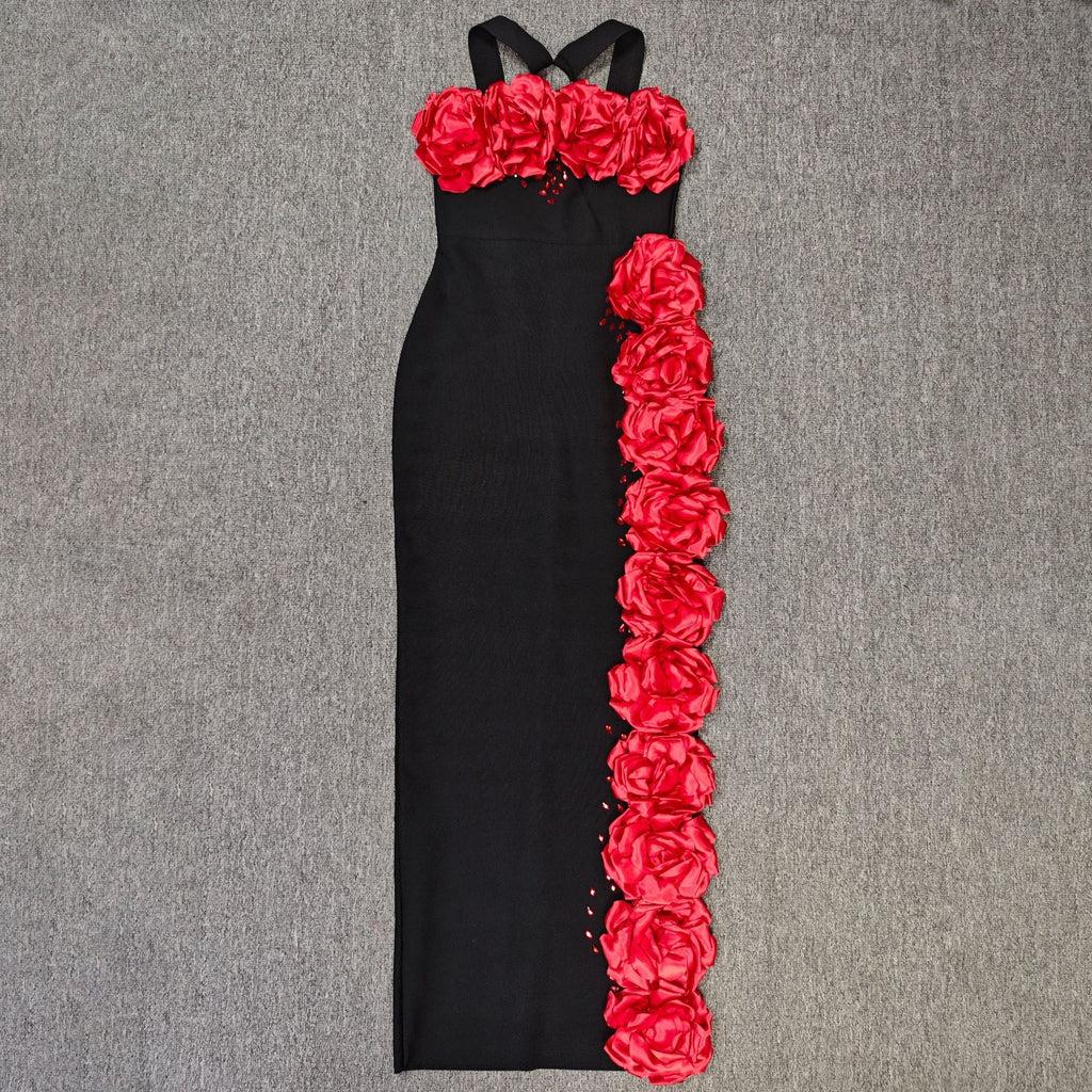 sebastiane Halterneck Flower Bandage Maxi Dress in black Avalabel