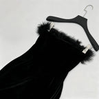 samantha feather velvet strapless mini dress in black Avalabel