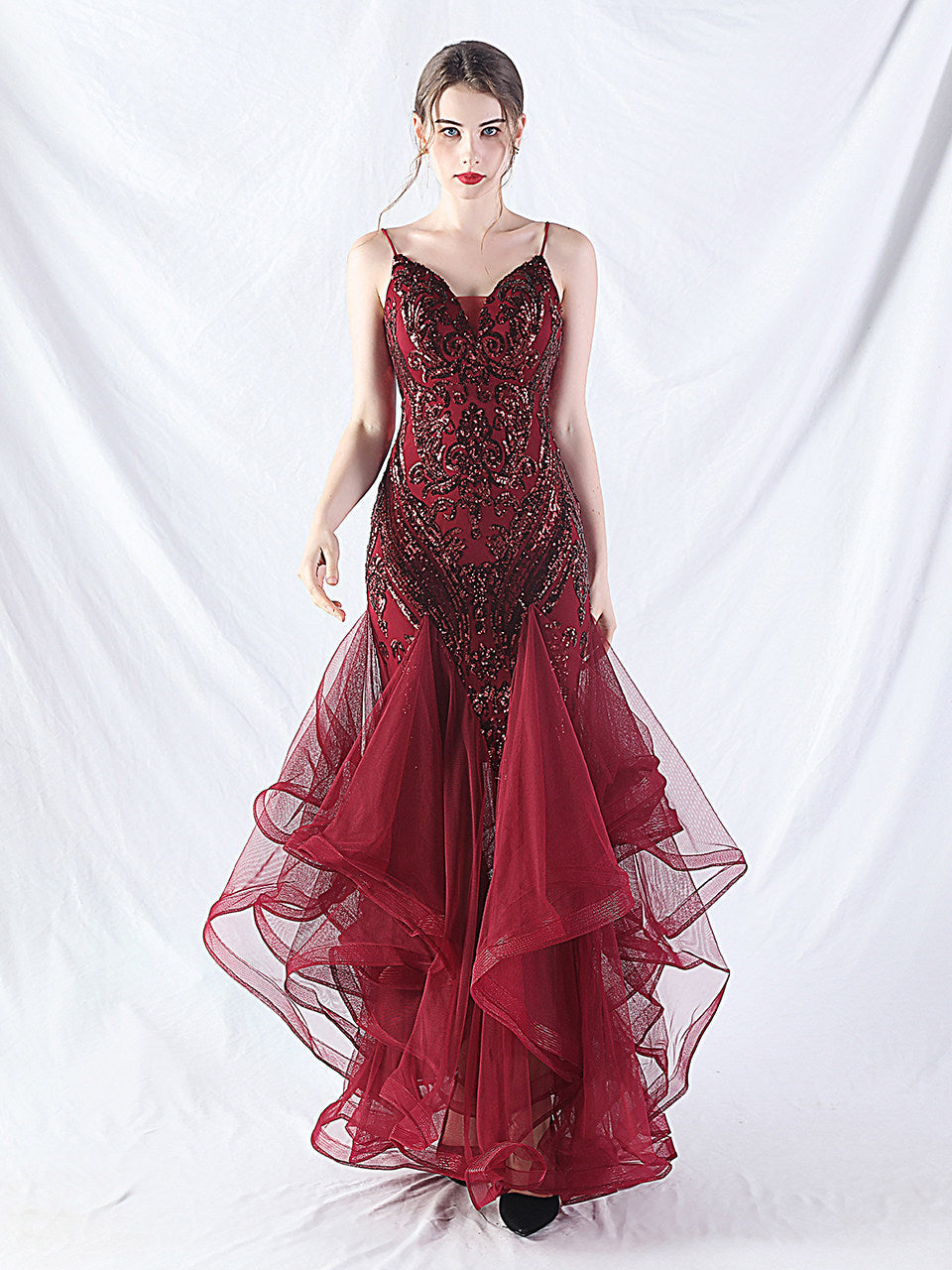 sequin slip tulle maxi dress