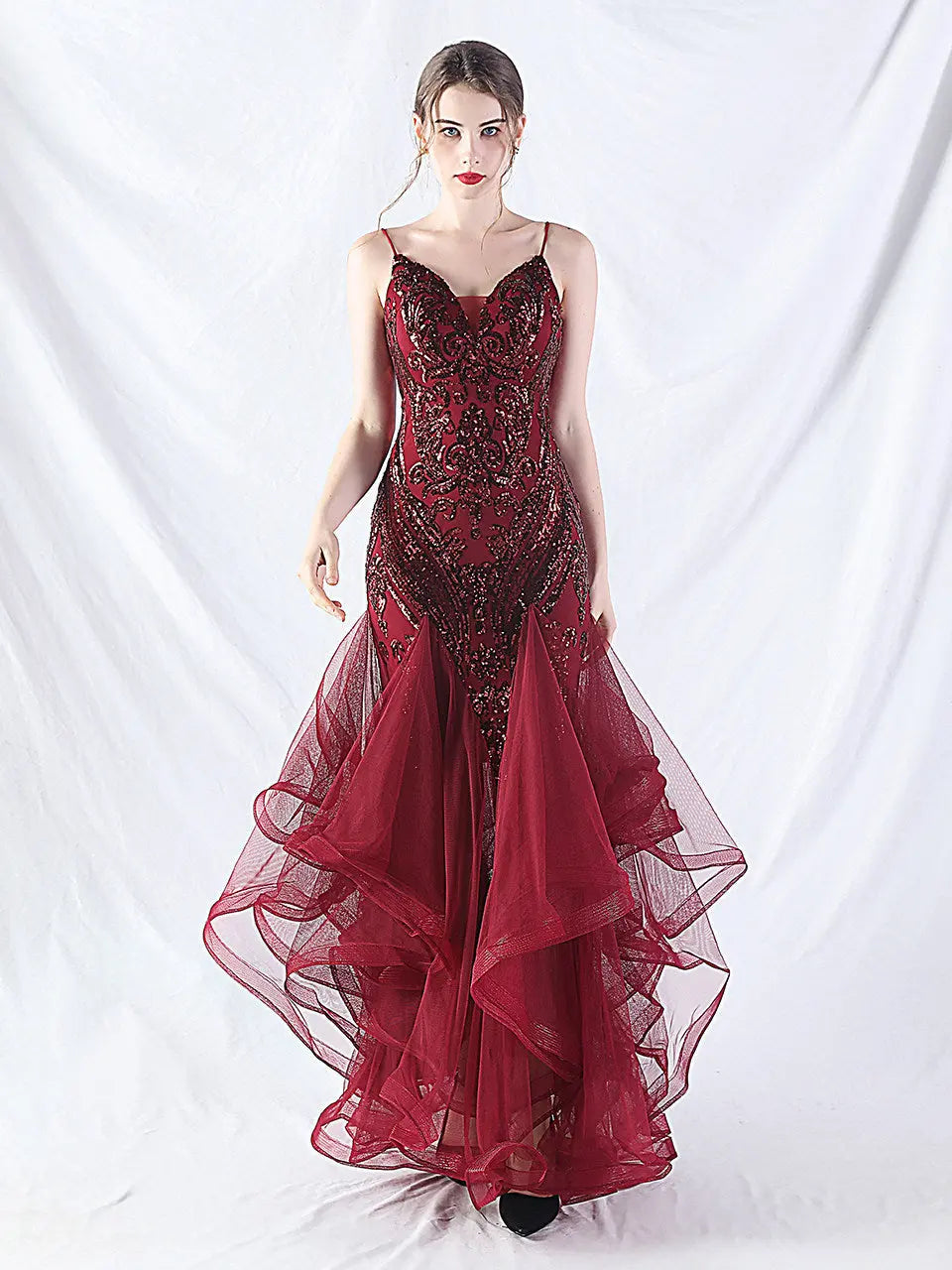 sequin slip tulle maxi dress Avalabel