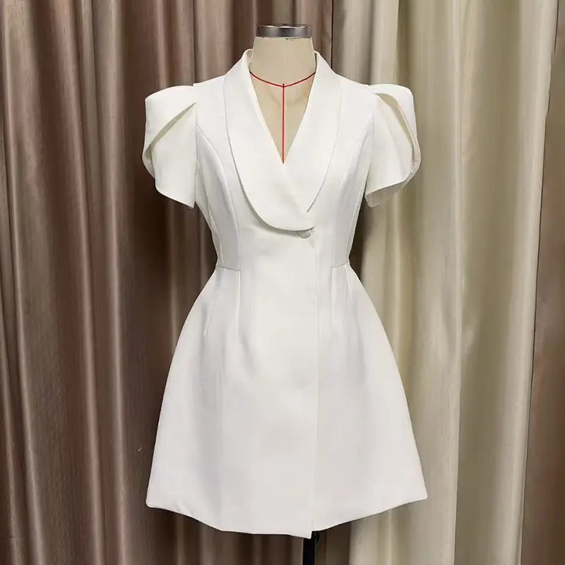 aaliyah v-neck a-line mini dress in white Avalabel