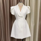 aaliyah v-neck a-line mini dress in white Avalabel