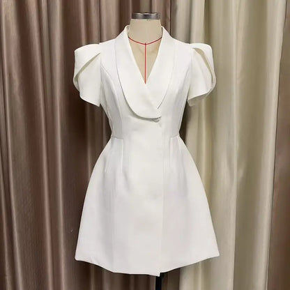 aaliyah v-neck a-line mini dress in white Avalabel