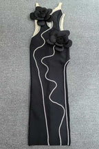 Diamond 3D Flower Sequin Bandage Maxi Dress in Black Avalabel