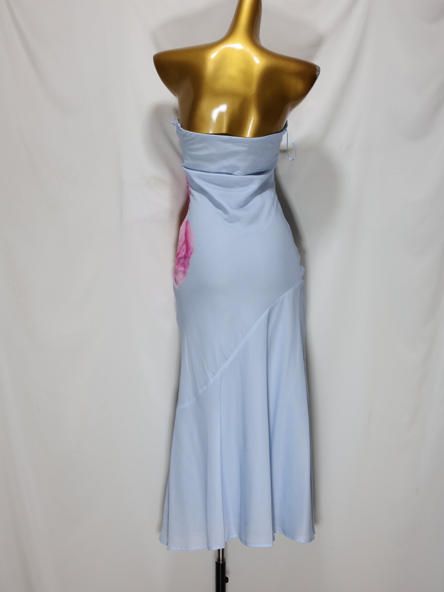 Light Blue Floral Print Strapless Midi Dress Avalabel