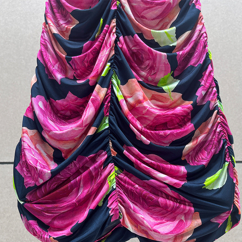 Denise Floral Ruched Mini Dress in Purple