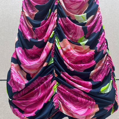 Denise Floral Ruched Mini Dress in Purple