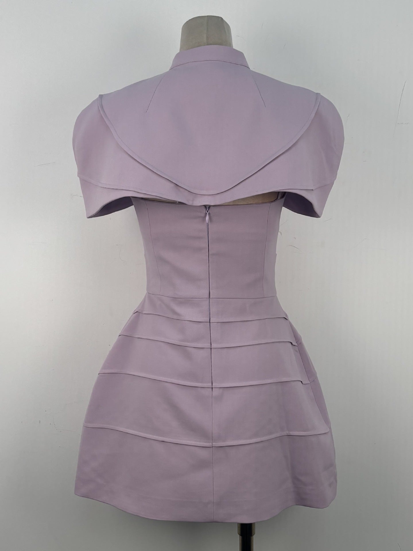 Hilary Purple Pleated Cape Mini Dress with Spaghetti Straps