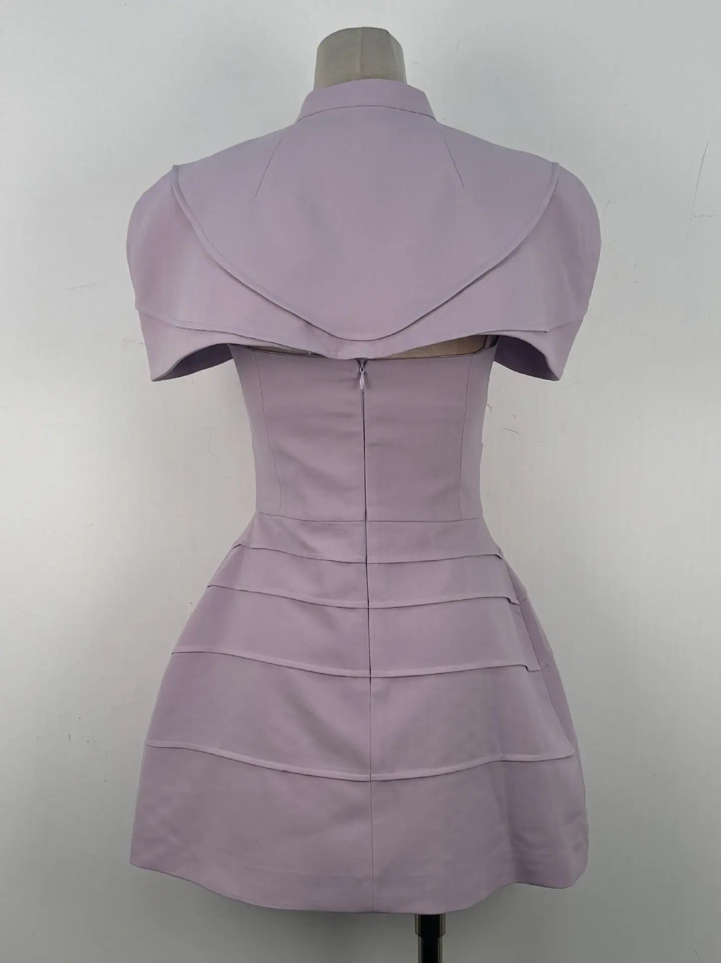 Hilary Purple Pleated Cape Mini Dress with Spaghetti Straps Avalabel