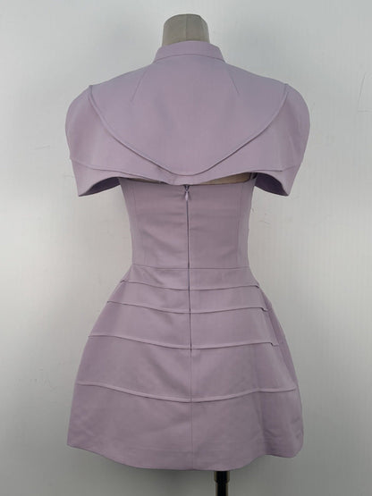 Hilary Purple Pleated Cape Mini Dress with Spaghetti Straps
