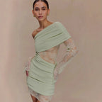 Matcha lace strapless spliced knitted mini dress Avalabel
