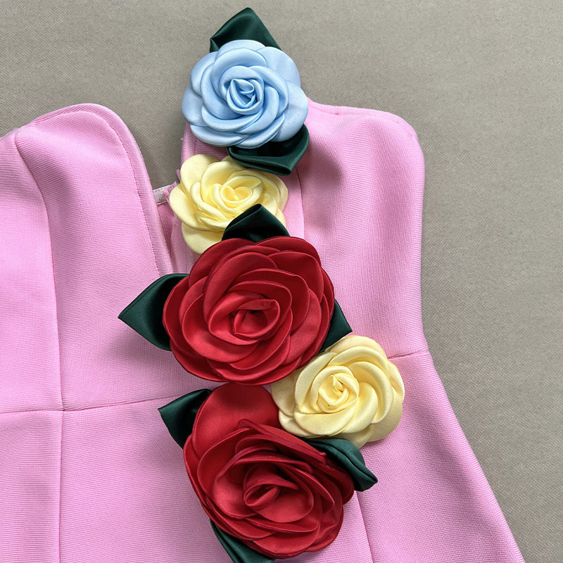 Eigra 3d Flower Tube Top Mini Dress Avalabel