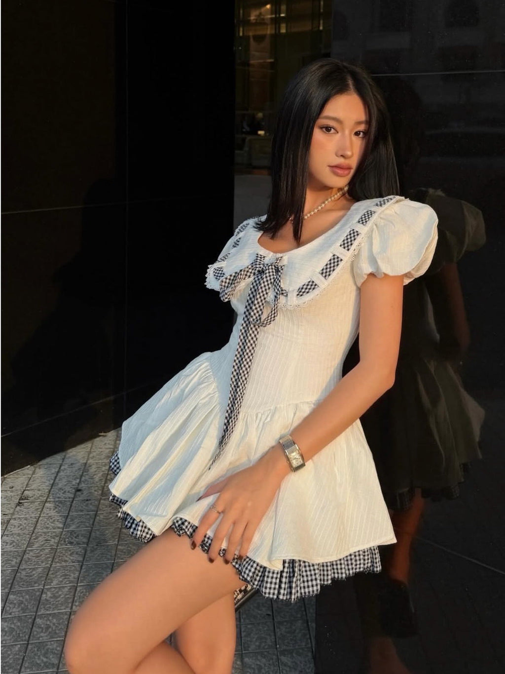 Alisa Floral Printed Lace Trim Mini Dress in White Avalabel