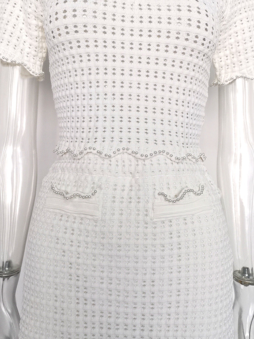Angela Ruffle Trim Pearl Beaded Knit Sweater Avalabel