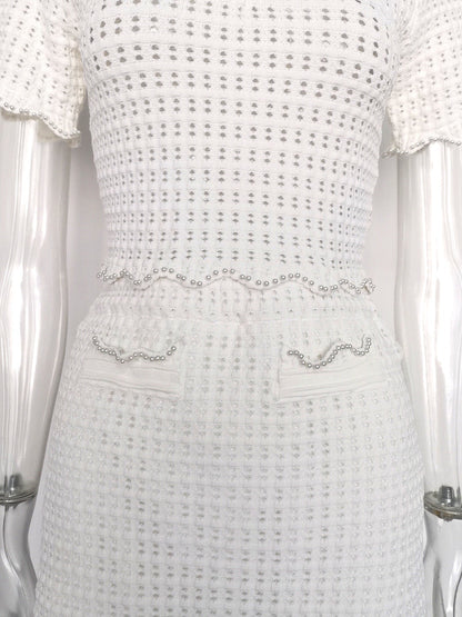 Angela Ruffle Trim Pearl Beaded Knit Sweater