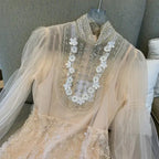 Jennifer Floral Bead Embroidery Tulle Mini Dress in Apricot Avalabel