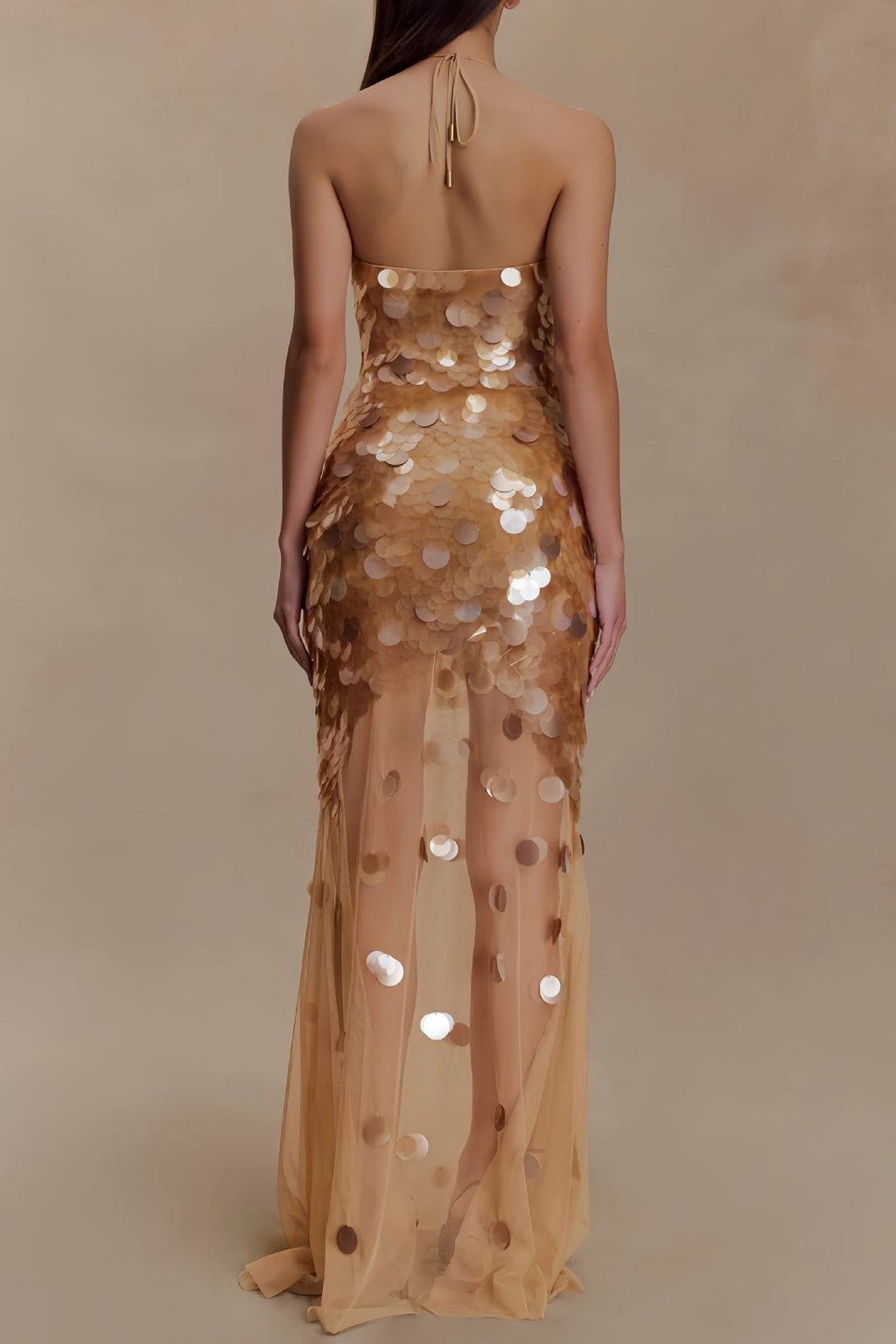 alva sequin Embellished backless Maxi Dress - Gold Avalabel