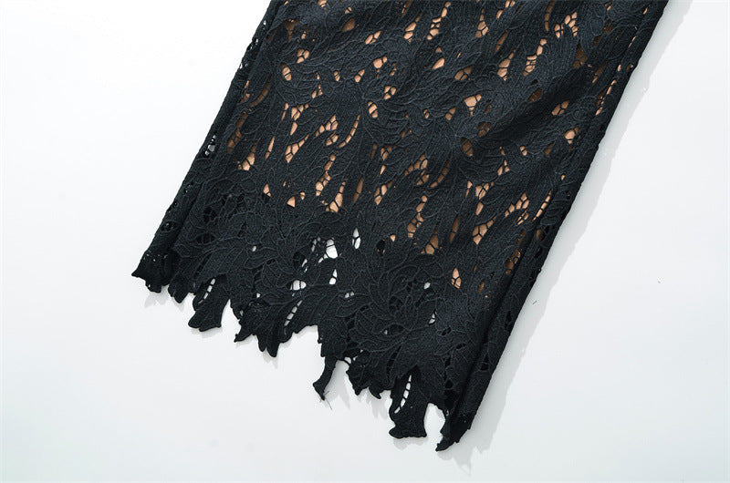 Hermosa Bow Strap Embroidered Lace Maxi Dress in black Avalabel