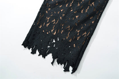 Hermosa Bow Strap Embroidered Lace Maxi Dress in black