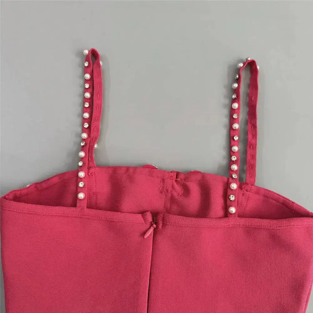 Virginia Bowknot Crystal Grid Bandage Mini Dress in Rose Red Avalabel