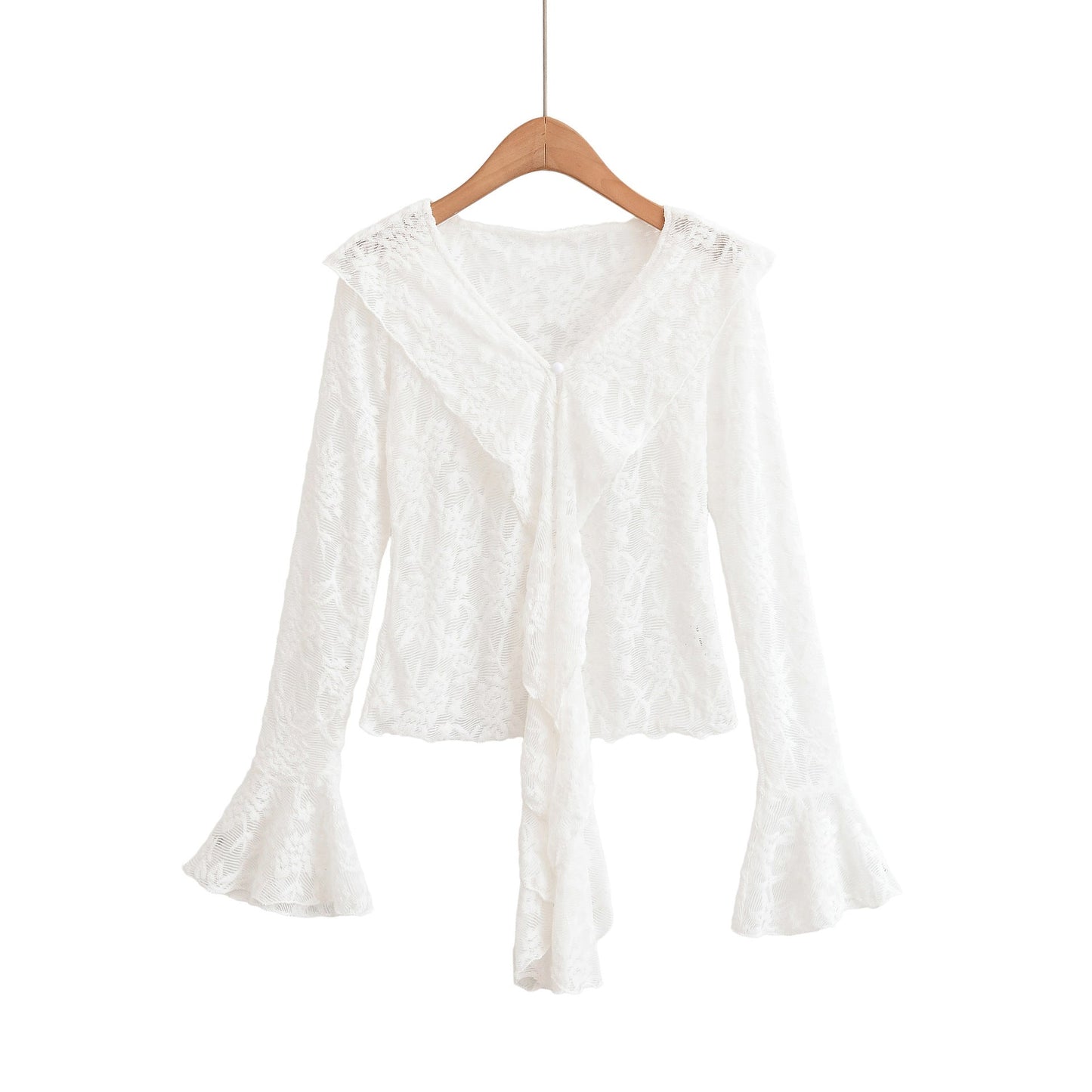 Lace Hollow Flared Sleeve Top