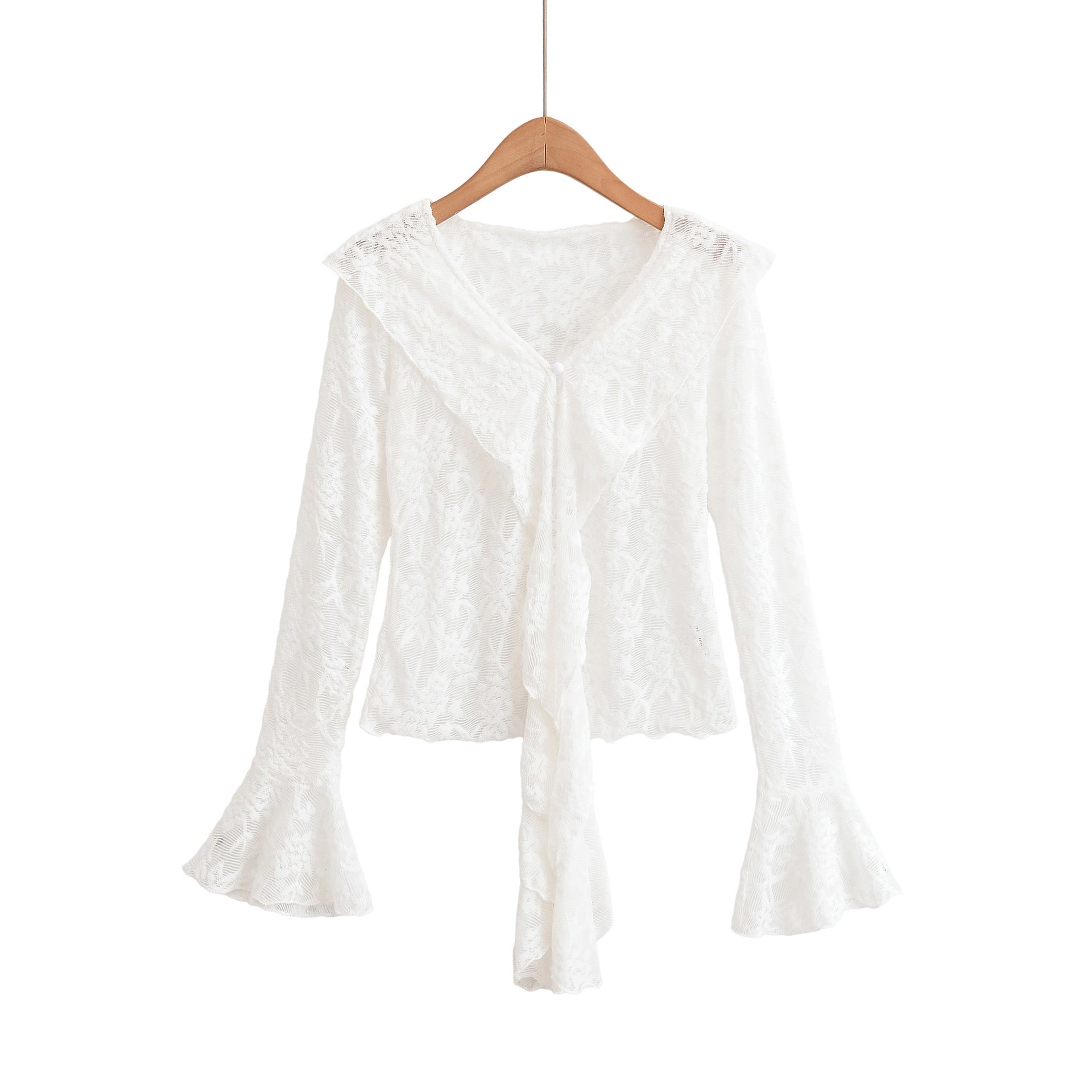 Lace Hollow Flared Sleeve Top Avalabel