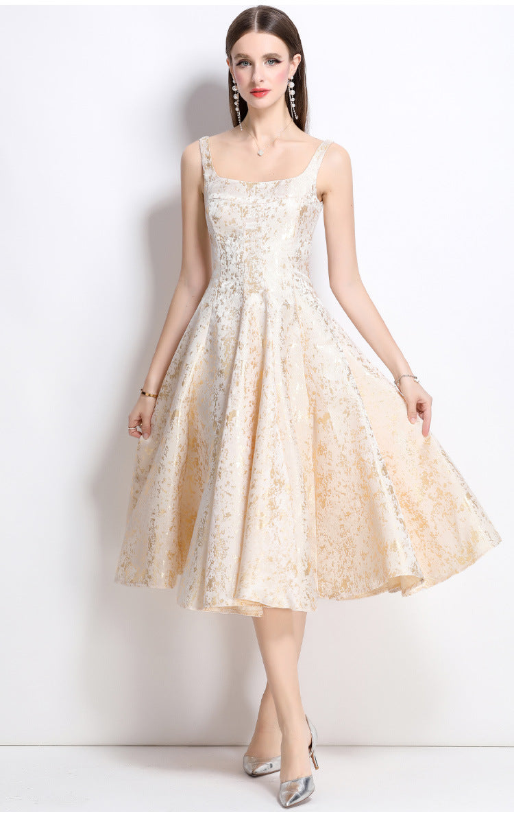 Vanessa A-line Jacquard Midi Dress - Apricot Avalabel