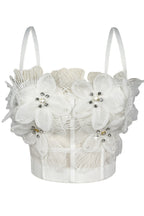 Spaghetti Strap Sheer Mesh 3D Tulle Flower Rhinestone Pearl Corset Bustier Top sis label